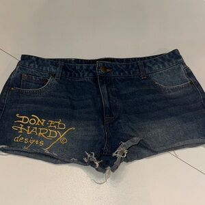Ed Hardy Women's Dark Blue Jean Shorts with Gold Accents